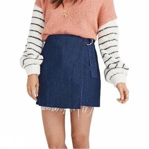 Madewell Denim Raw Hem Mini Wrap Skirt Blue Jean Dark Rinse Women Size 8 New